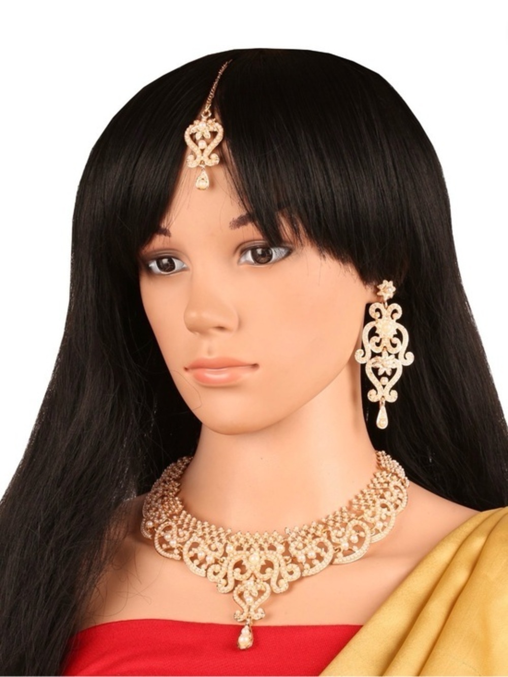 Crystal rhinestone necklace earrings headband set Faux Gold Crystal prom wedding
